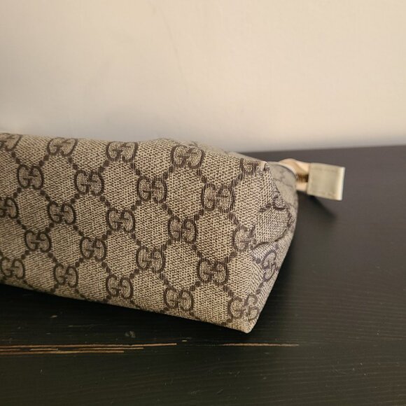 Gucci GG Supreme Web Bag Clutch Canvas Brown Pouch Zip Medium - Picture 9 of 9